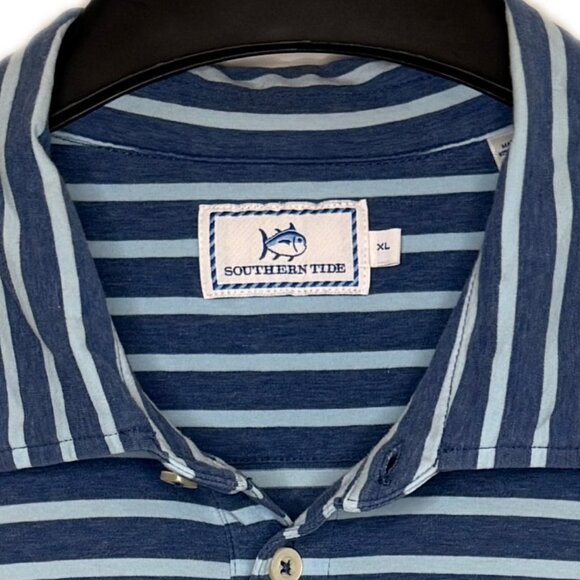 Southern Tide Seaside Performance Blue Striped Polo Shirt Size XL - Picture 3 of 6